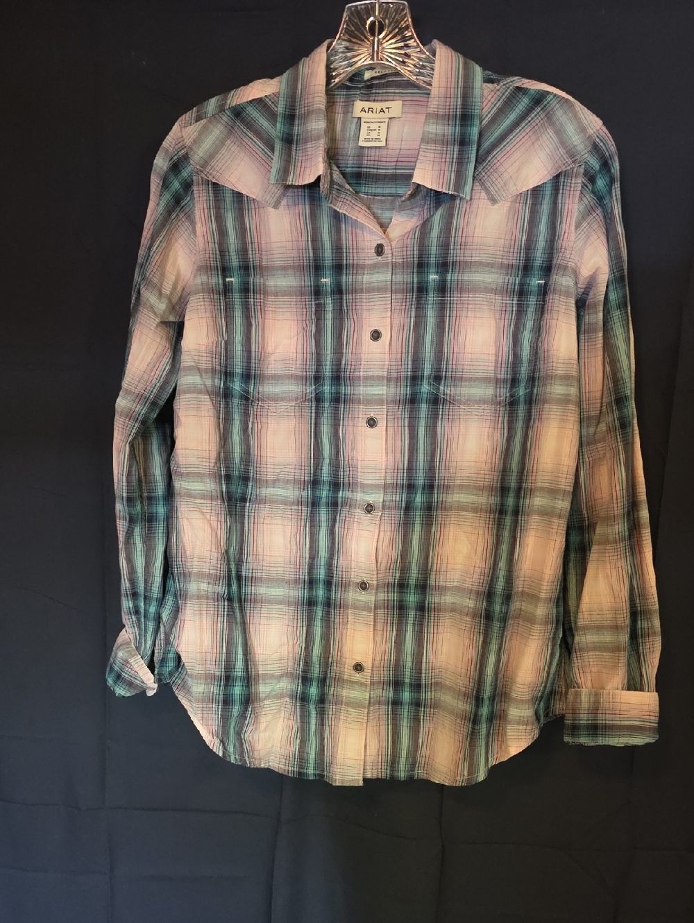 Ariat Teal and Pink Plaid Western Button-Up Shirt